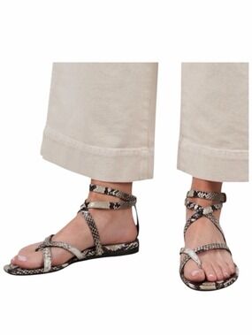Marion Parke Harvey Tan Cream Python Leather Gladiator Sandals EU 37.5 US 7.5